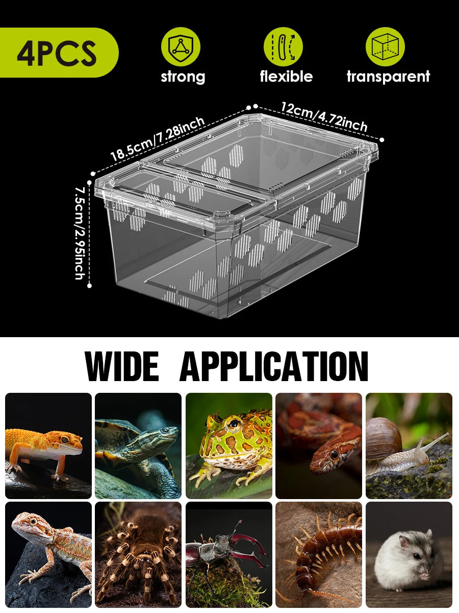 4pcs, reptile breeding box, portable transport container, suitable for lizards, geckos, snakes, frogs, turtles, spiders