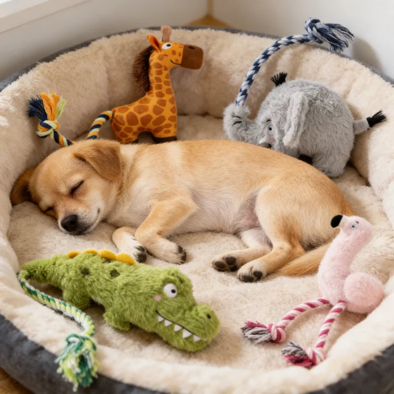 Cute Animal Rope Indestructible Plush Dog Toy with Squeaker
