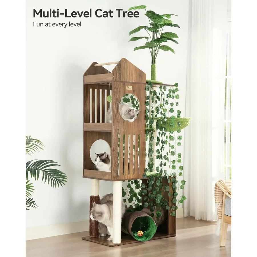 Large Cat Tree with Leaves 72.8I nch Cat Tower for Indoor Cats