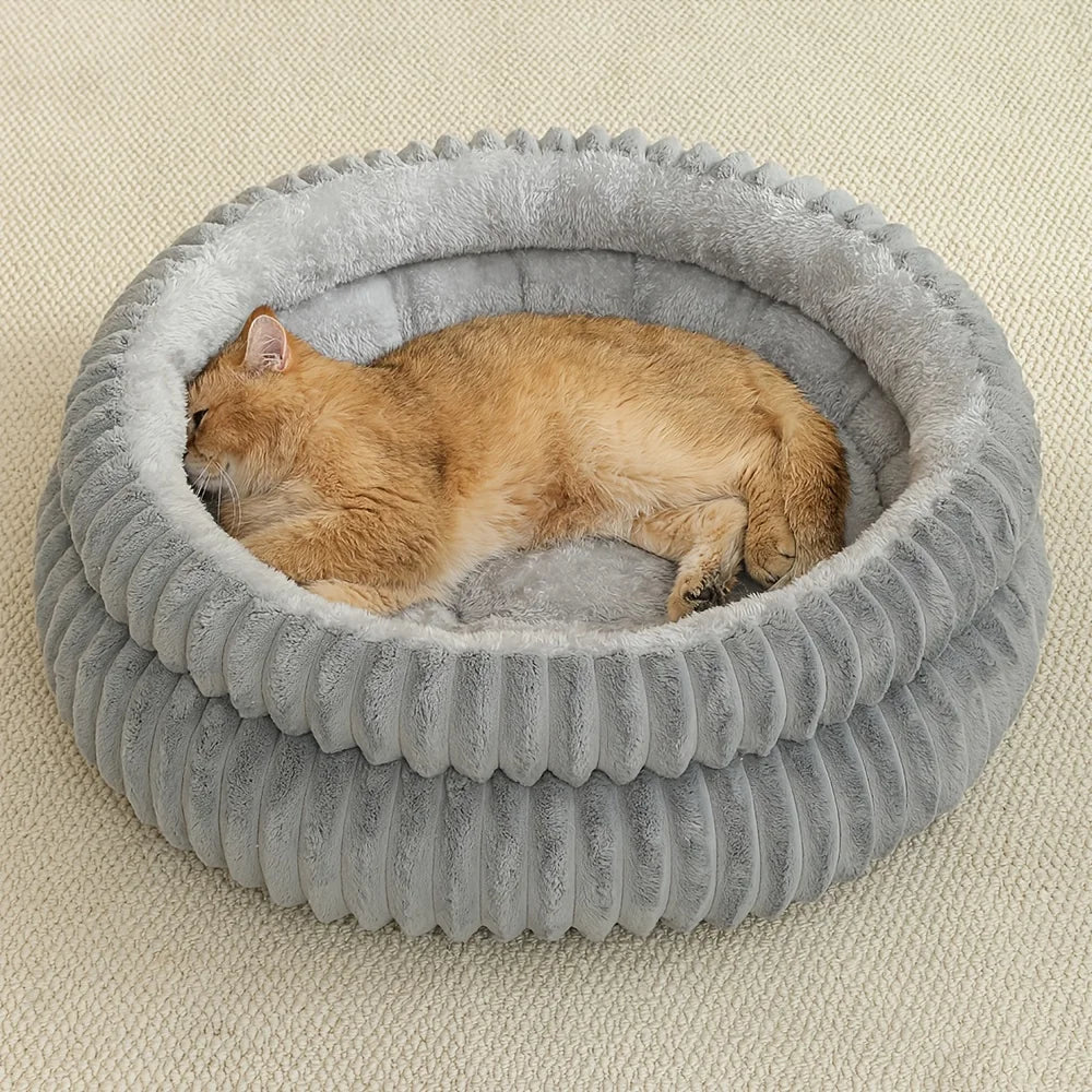 Round Cute Cat Bed for Large Dog Bed Pet Basket Cozy Cat House Super Soft Pet Bed Plush Dog House For Medium Warm Sleep Kitten