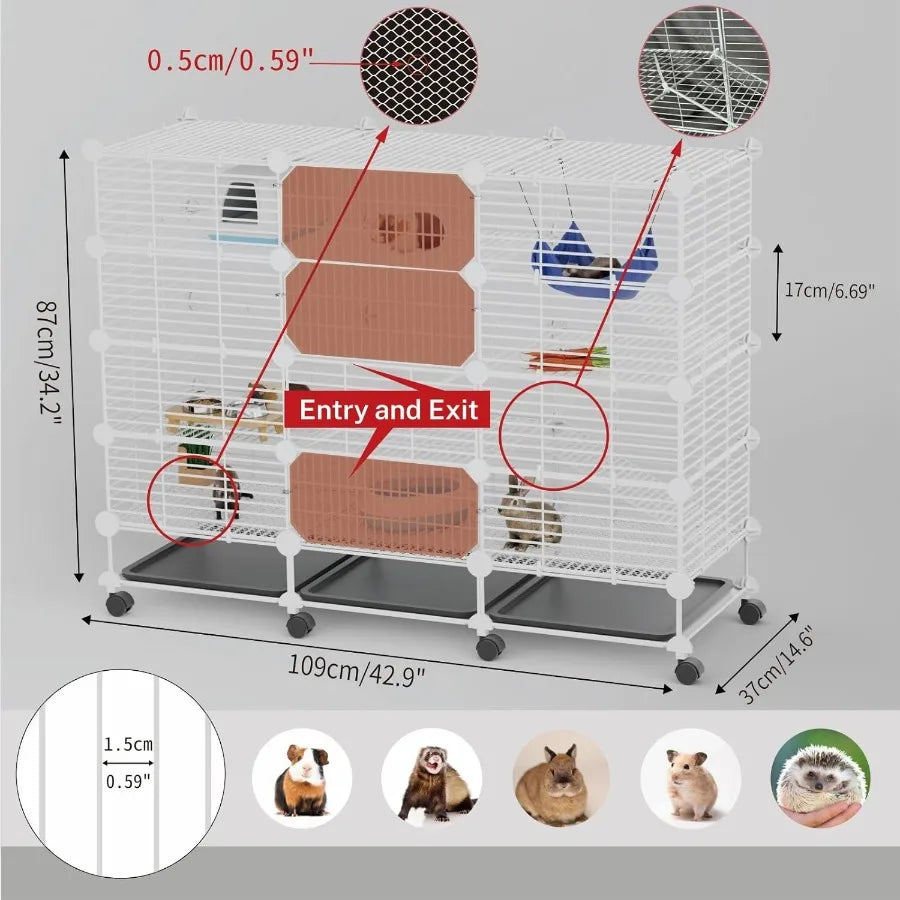 Large Guinea Pig Cages Indoor: 4Tier CC Rabbit Cage with Wheels and Removable Tray for Small Animals Including Bunnies Hamsters
