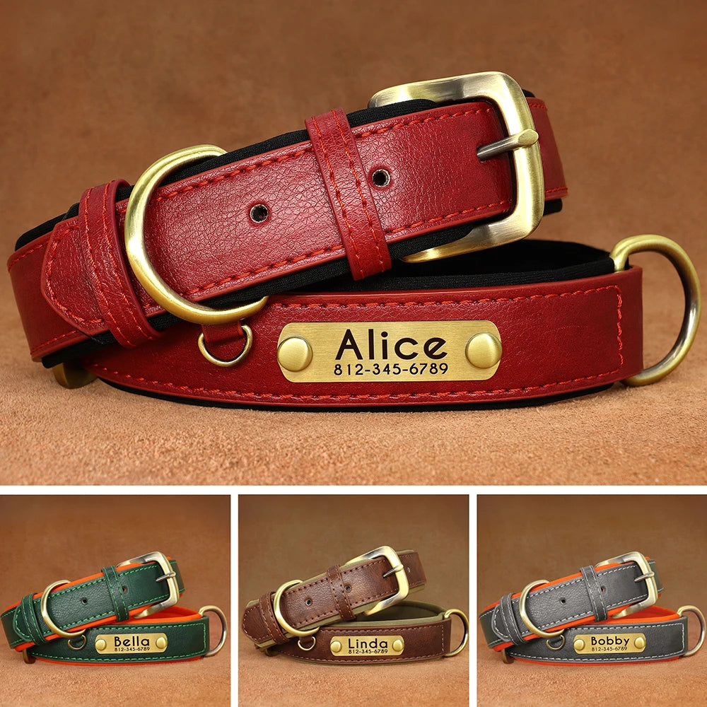 Personalized PU Leather Padded Dog Collar Customized ID Nameplate Pet Collar For Small Medium Dogs Durable Necklaces Accessories