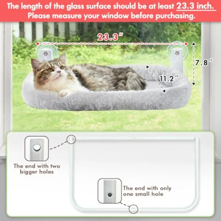 Cordless Cat Window Perch Cat Hammock for Wall with 4 Strong Suction Cups Solid Metal Frame and Two Replaceable Covers Foldable