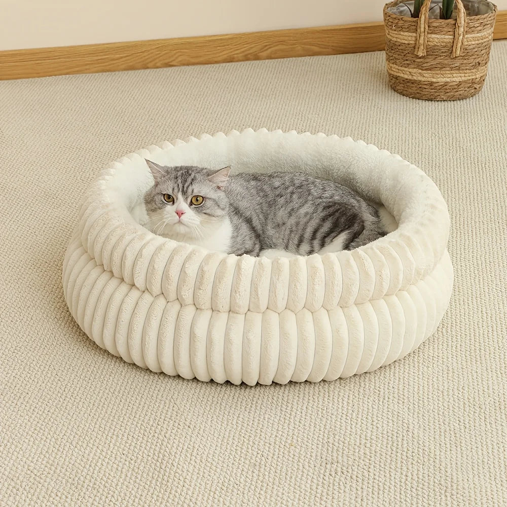 Round Cute Cat Bed for Large Dog Bed Pet Basket Cozy Cat House Super Soft Pet Bed Plush Dog House For Medium Warm Sleep Kitten