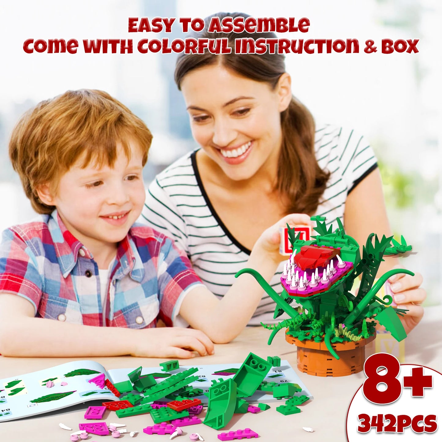 Audrey 2 Piranha Plant Bricks Compatible with Lego, Little Shop of Horrors Flowers Building Blocks, Gift for Halloween Christmas