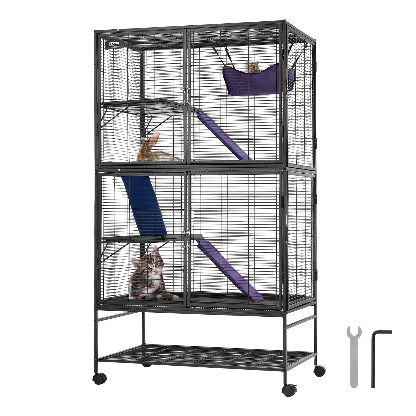 64.6" Rolling Metal Ferret Cage Large 4-Tier Critter Nation Cage Small Animal Cage for Rats Hamster Guinea Chinchilla