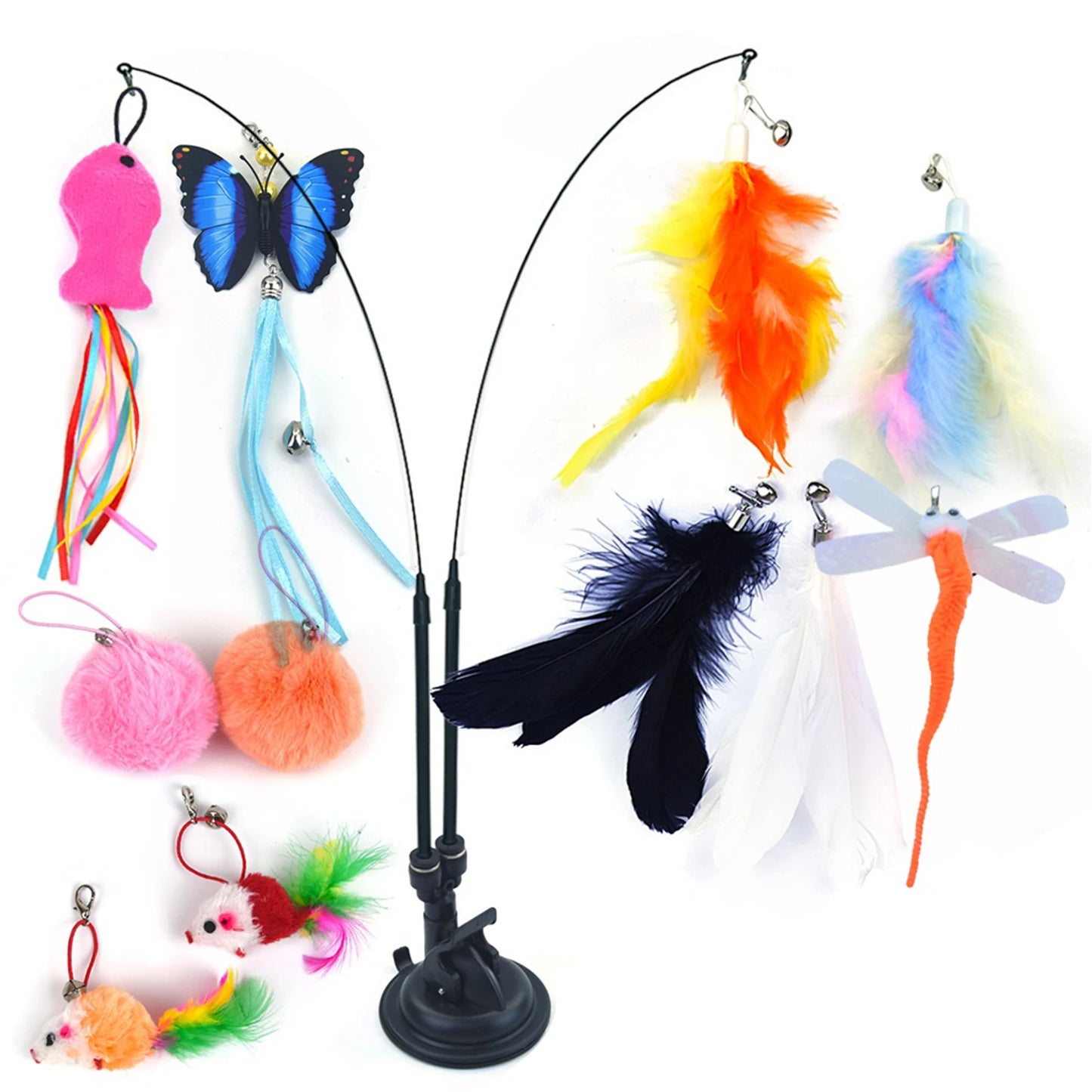 Pet Cat Toy Set Suction Cup Cat Toy Stick for Cat Training Playing Accessories