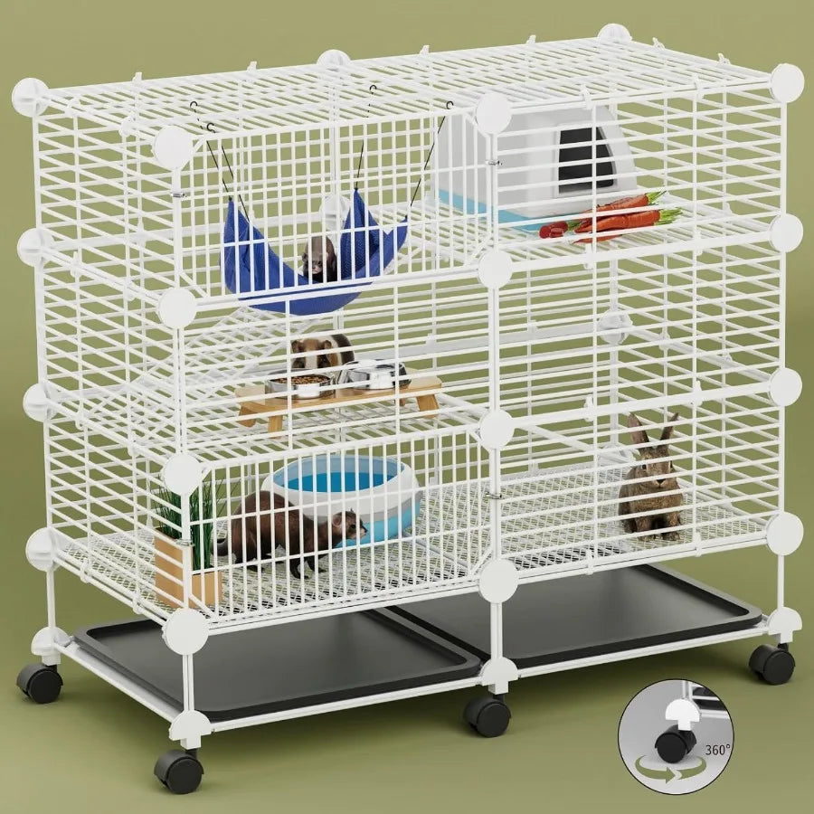 3Tier Compact Indoor Small Animal Cage with Wheels and Removable Tray for Guinea Pigs Rabbits Hamsters Ferrets Rats Chinchillas