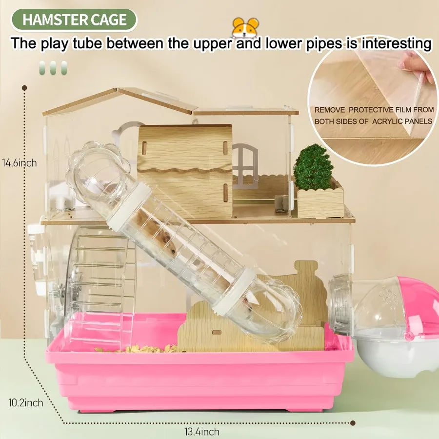12 in 1 Clear Acrylic Hamster Cage with All Accessories13.5''L*10''W*15''H Dwarf Hamster Cage