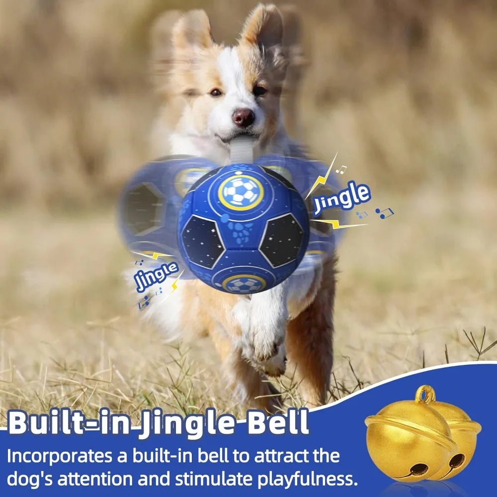 Dog Toys Soccer Ball with Jingle Bell & Nylon Strap, Durable Outdoor Dog Ball