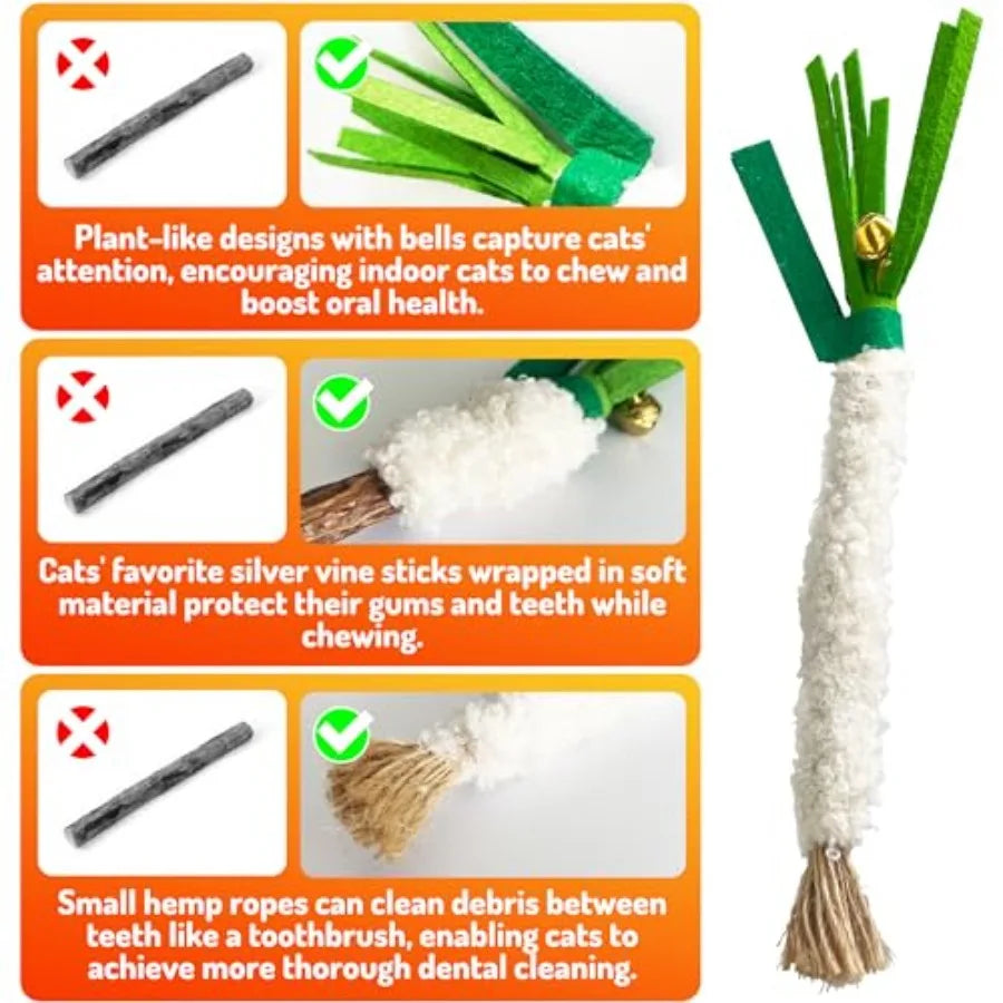 Catnip Chew Stick 4PCS with Wrapped Cotton Rope tural Dental Care