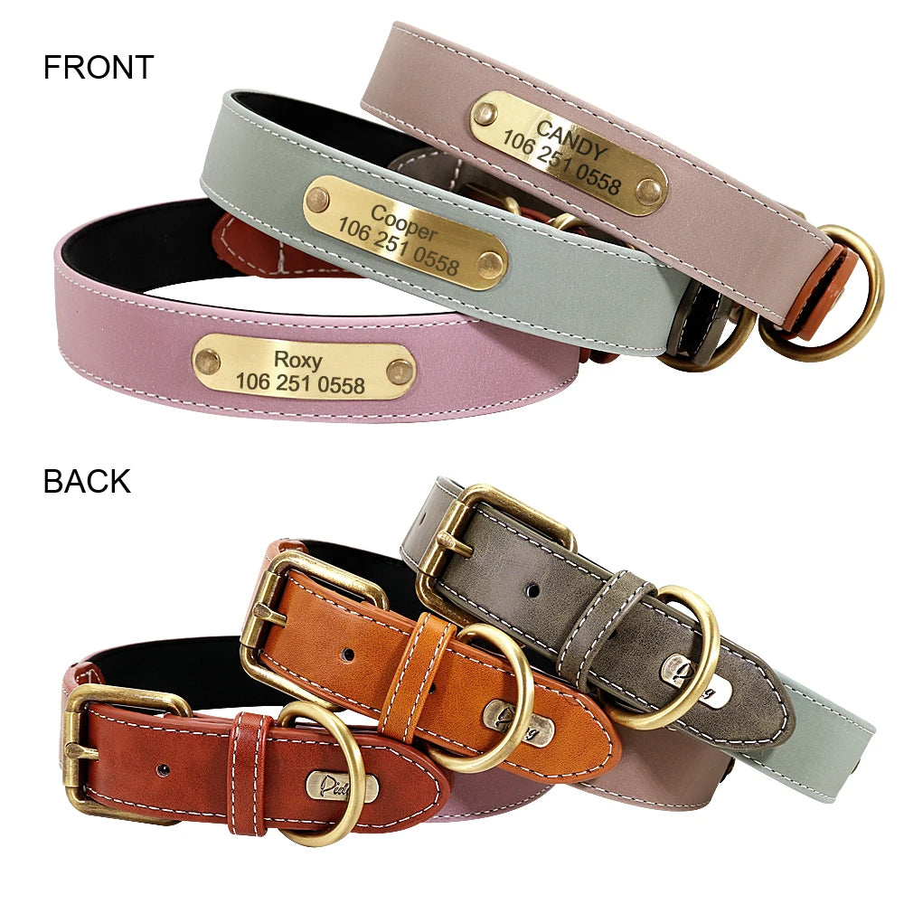 Personalized Dog Collar Dog Leather Padded Pet ID Collar Free Engraved Puppy Collars Reflective For Small Medium Large Dogs