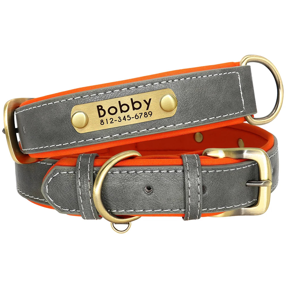 Personalized PU Leather Padded Dog Collar Customized ID Nameplate Pet Collar For Small Medium Dogs Durable Necklaces Accessories
