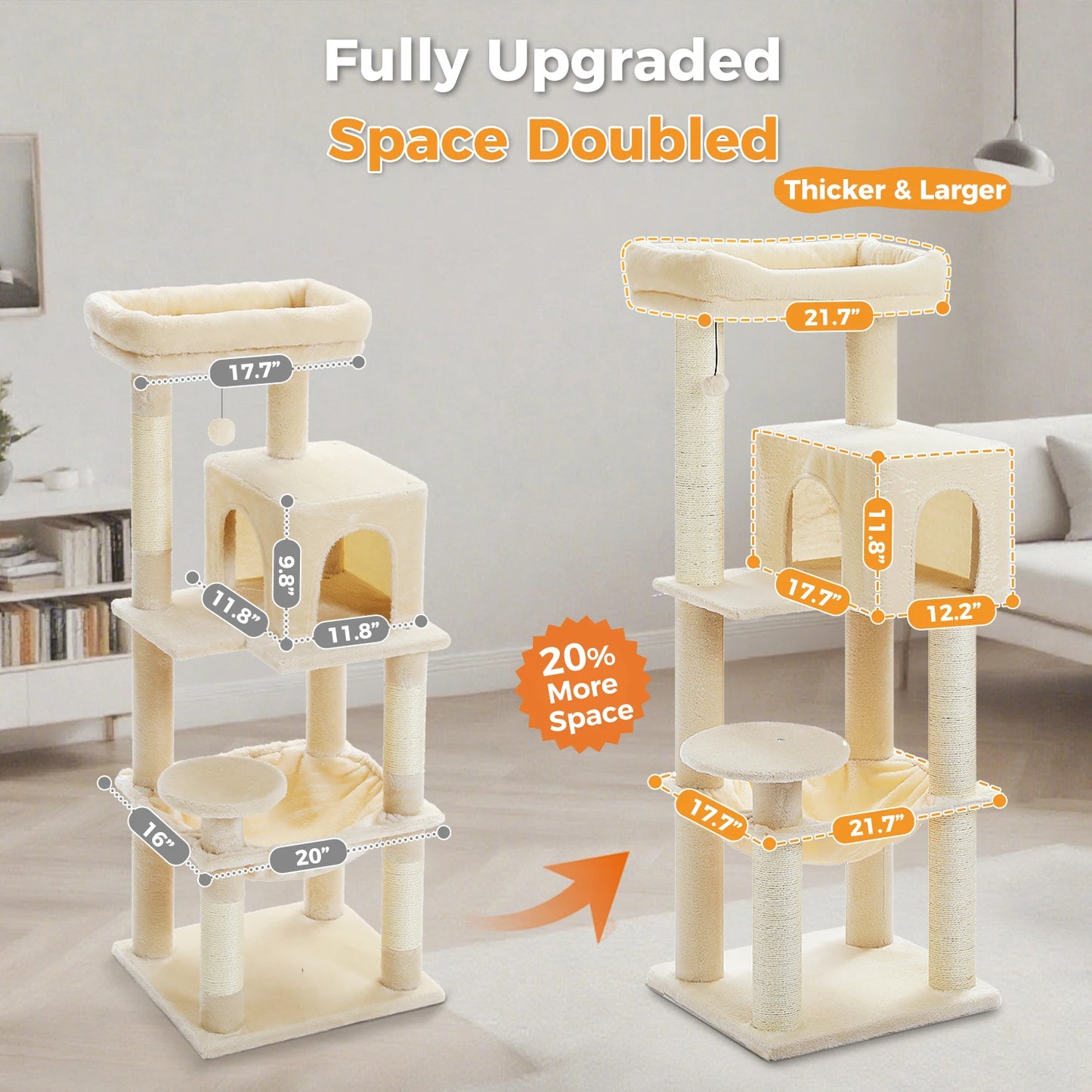 Large Multi-Tier Cat Tree Tower: Larger Hammock, Condo&Reinforced Scratching Posts – Perfect for Big Adult Cats,Cat Accessories