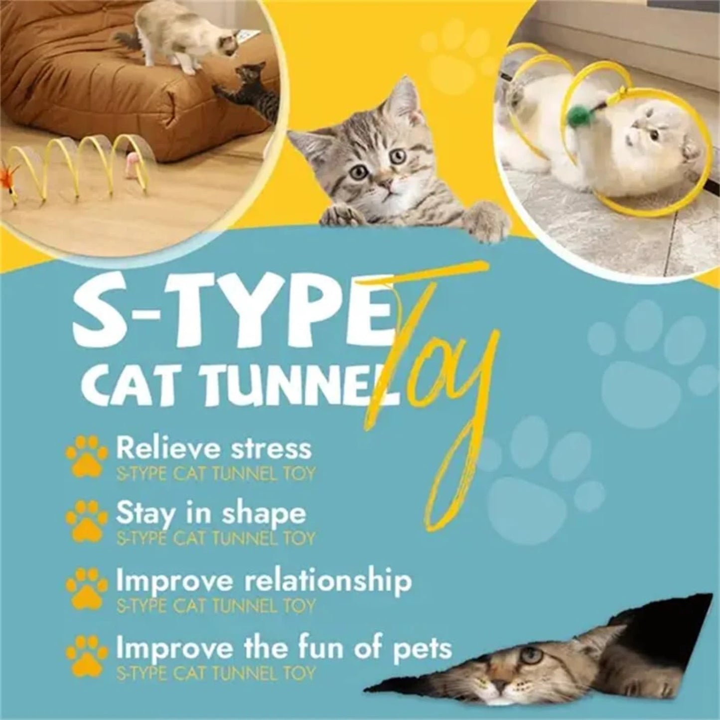 Spiral Cat Tunnel Toy, Cat Tunnels for Indoor Cats with Toys Feather Mouse