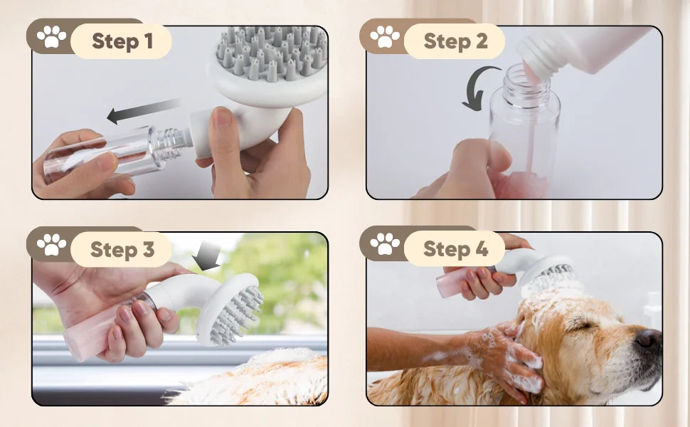 Dog Bath Brush 3 in1 Dog Shampoo Brush Soft Silicone Dog Brush for Pet Grooming Washing Soap Brush 36 Clean Massage Brush Head