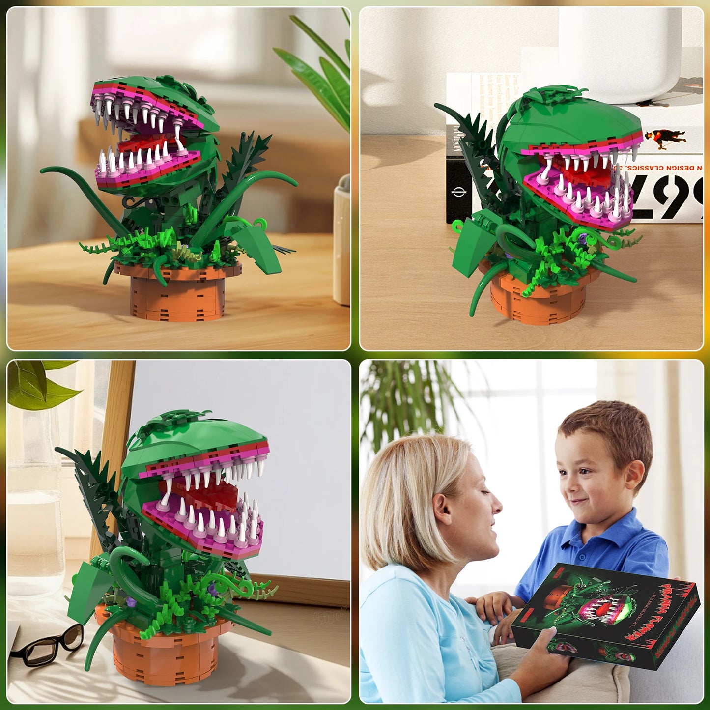 Audrey 2 Piranha Plant Bricks Compatible with Lego, Little Shop of Horrors Flowers Building Blocks, Gift for Halloween Christmas