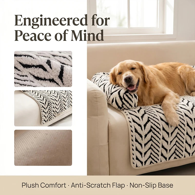 Pet Sofa Bed Mat with Side Bolsters Soft Fluffy Couch Protector Mat Anti-slip Dog Cat Bed Sleeping Cushion for Small Medium Pets