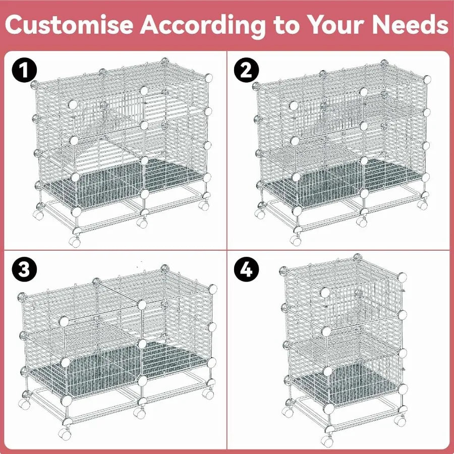 3Tier Compact Indoor Small Animal Cage with Wheels and Removable Tray for Guinea Pigs Rabbits Hamsters Ferrets Rats Chinchillas