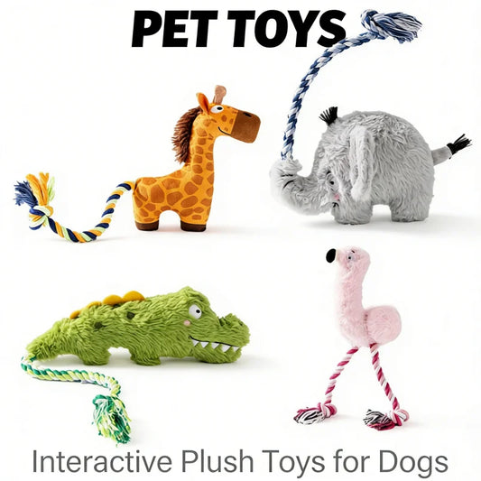 Cute Animal Rope Indestructible Plush Dog Toy with Squeaker