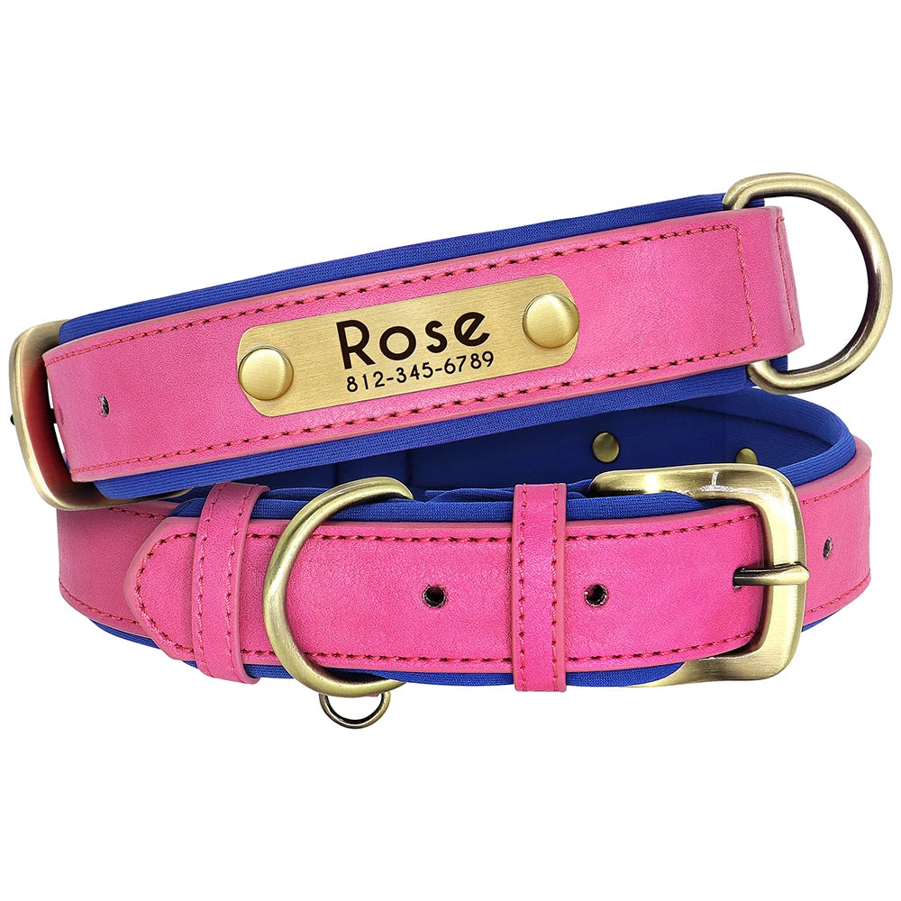 Personalized PU Leather Padded Dog Collar Customized ID Nameplate Pet Collar For Small Medium Dogs Durable Necklaces Accessories