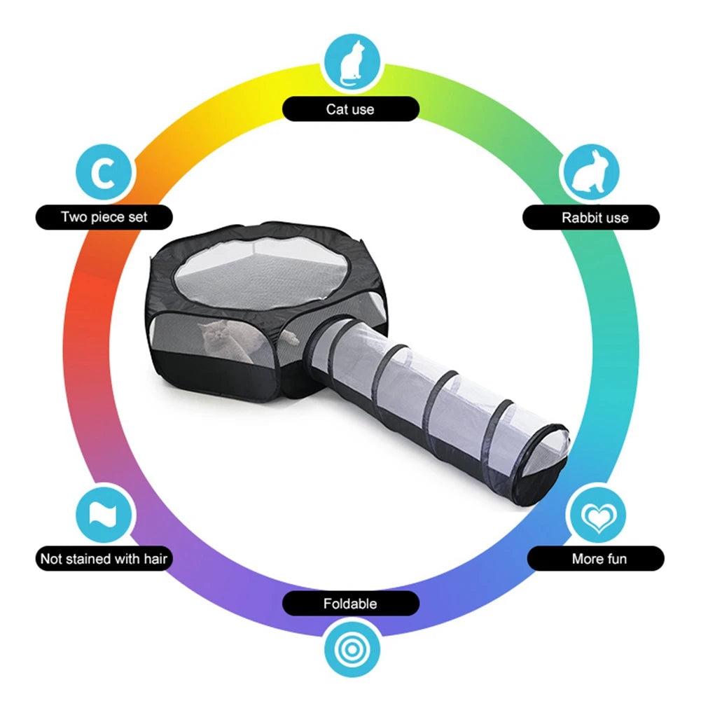 2-In -1 Cat Tunnel Rabbit Cage Two-Piece Cat Nest Toy Foldable Multifunctional Cats Roll Cage Pet Supplies