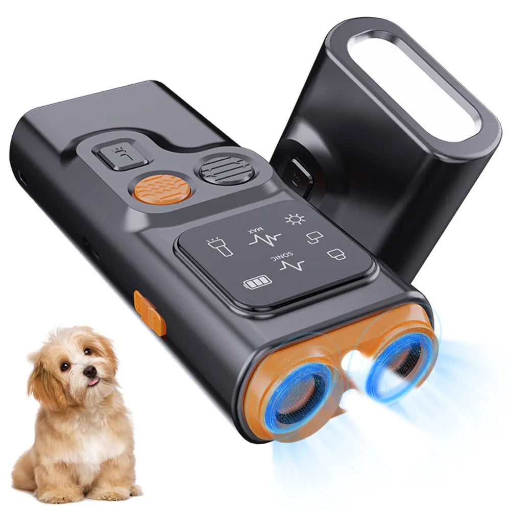 Rechargeable Ultrasonic Anti Dog Bark Deterrent Device with Dual Ultrasonic Emitter LED Flashlight Shock Bark Collar Alternative