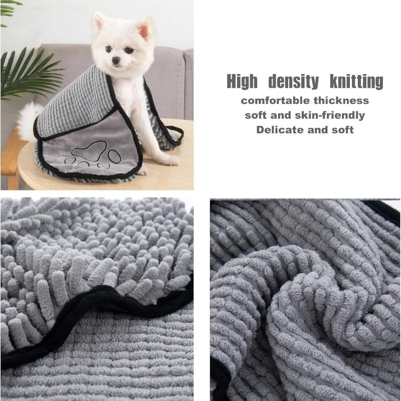 Super Absorbent Quick Dry Pet Towel Soft Dog Bath Robe Convenient Cat Bath Towel Pet Cleaning Washcloth Essential Dog Accessory