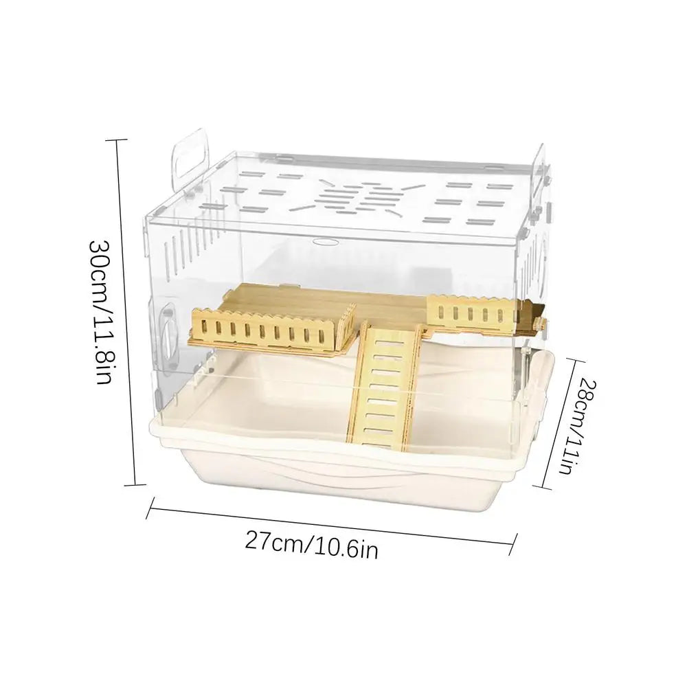 Acrylic Hamster Cage Wooden Small Animal Cage Accessories 2-Layer Small Pet Breathable House For Dwarf Hamsters Mice Gerbils