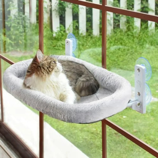 Cordless Cat Window Perch Cat Hammock for Wall with 4 Strong Suction Cups Solid Metal Frame and Two Replaceable Covers Foldable