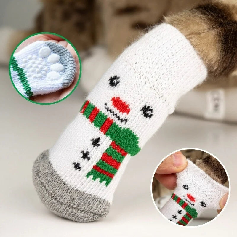 Christmas Pet Socks For Small Dogs Cat Shoes Boots For Winter Warm Knitted  Indoor Wear Slip On Paw Protector 4PCS