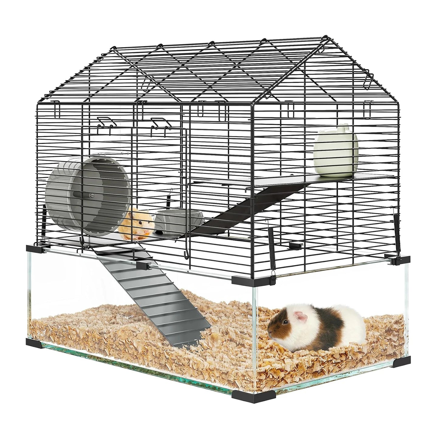 Metal Hamster Cage, Transparent Small Animal Cage Habitats with Water Bottle for Rats Hamsters & Hedgehogs Guinea Pigs