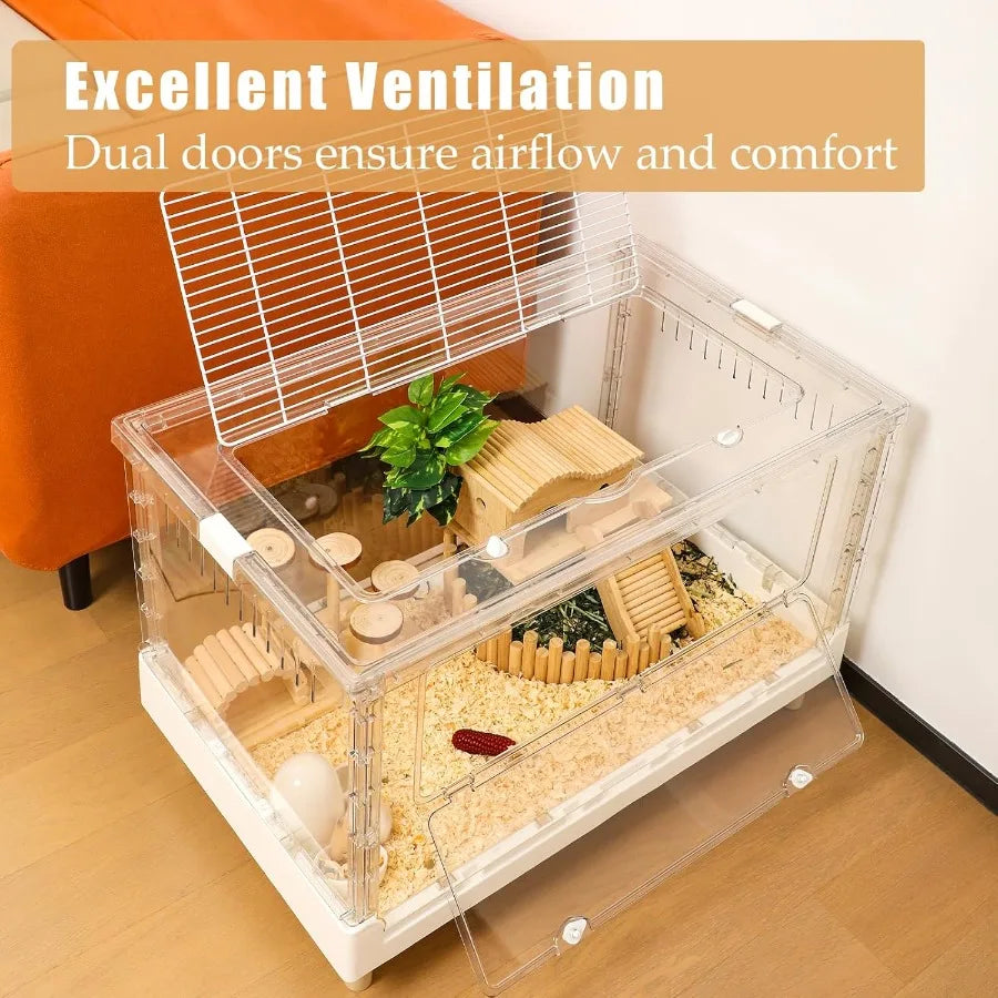 Larger Acrylic Transparent Hamster Cage Small Animal Cage for Guinea Pig Hedgehog Dwarf Hamster