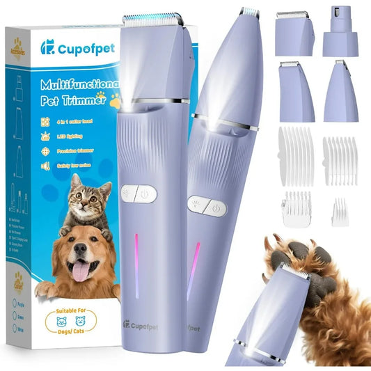 4in1 Dog Clippers Grooming Kit with LED Light 2025 Upgraded Low Noise Dog Paw Trimmer Nail Grinder Grooming Clippers 2Speed Pro