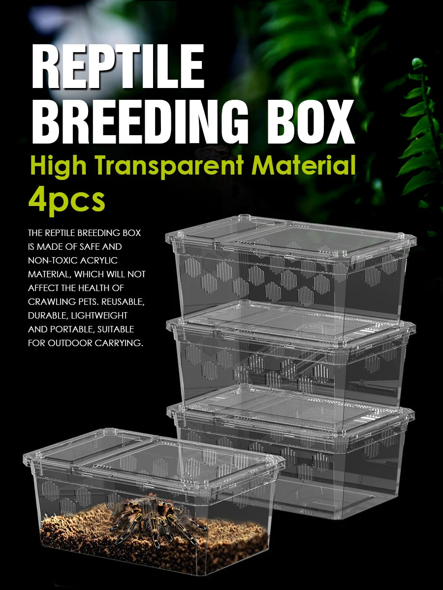 4pcs, reptile breeding box, portable transport container, suitable for lizards, geckos, snakes, frogs, turtles, spiders