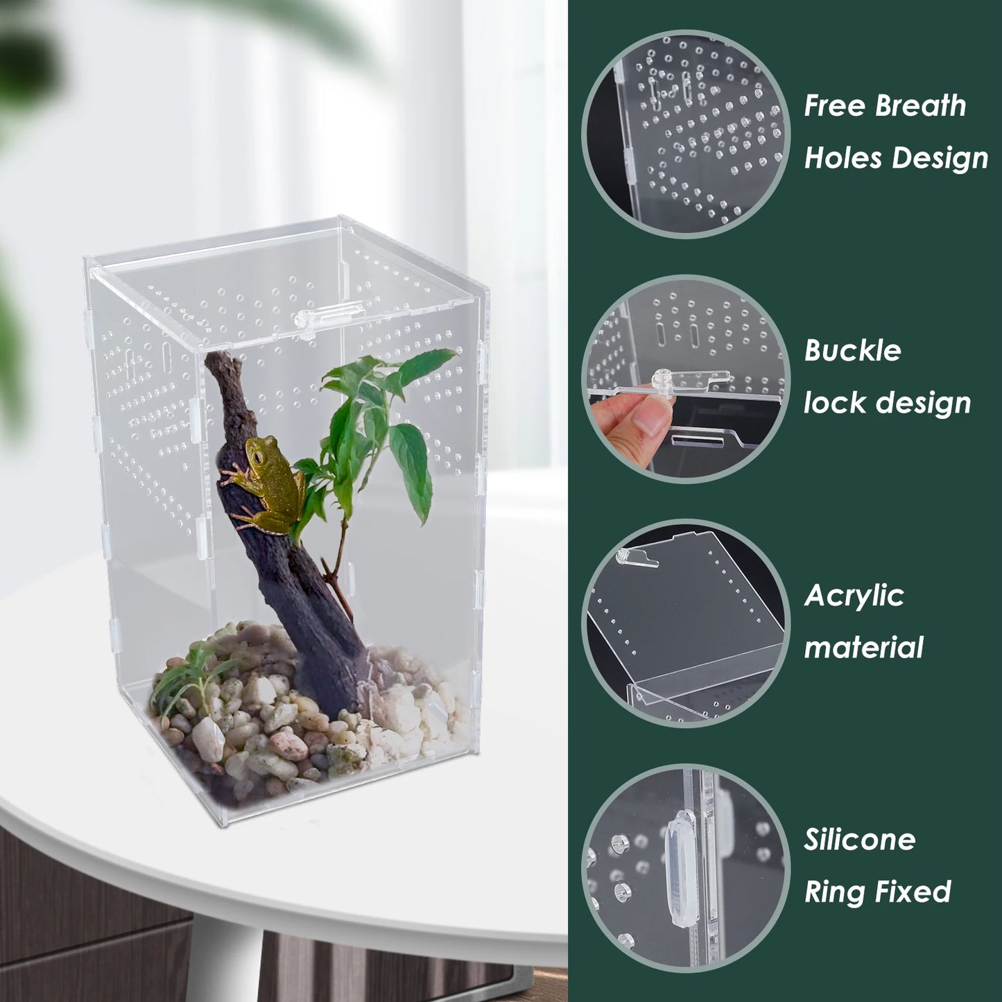 Reptiles Terrarium Enclosure Acrylic Reptile Habitat Terrarium Breeding Box Transparent Spider Scorpion Bearded Dragon Habitat