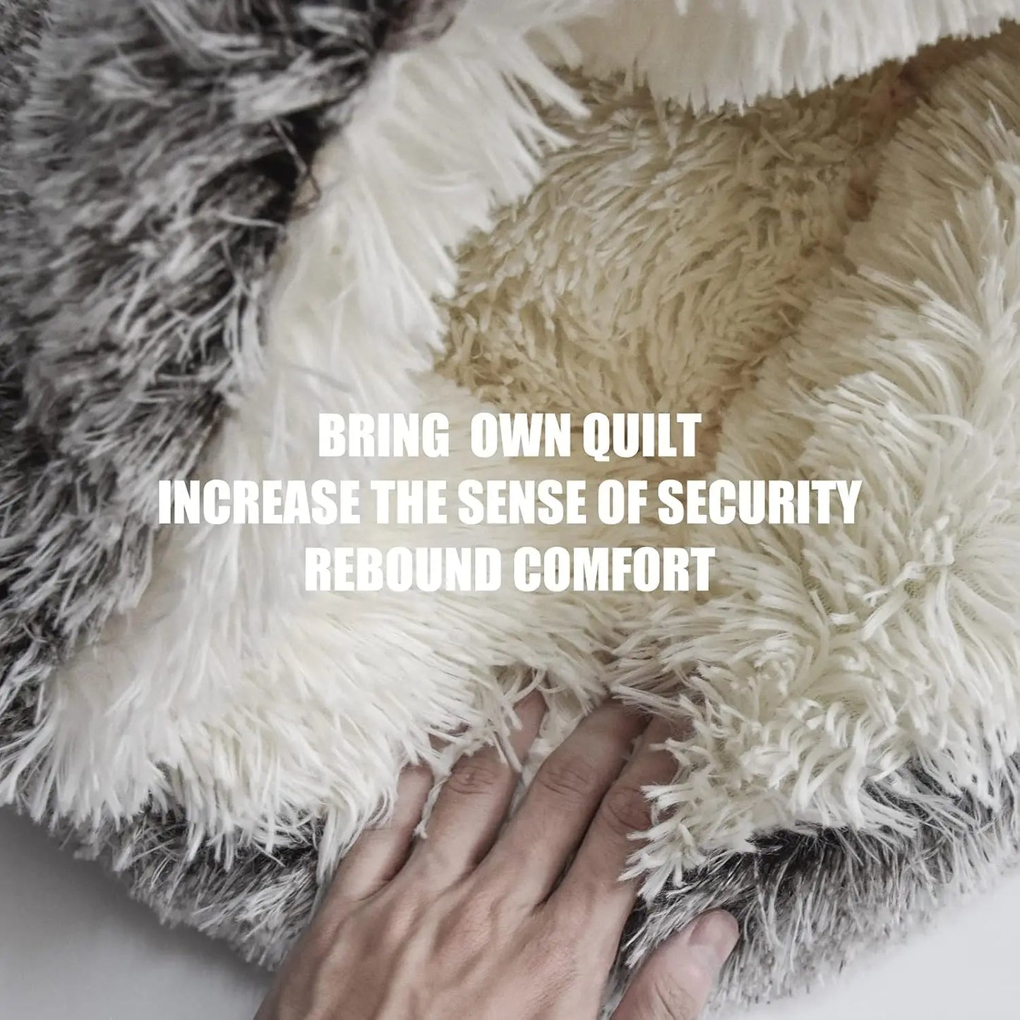 Fluffy Hooded Pet Bed Cave for Cats & Small Dogs - Waterproof, Washable, 26-inch Grey