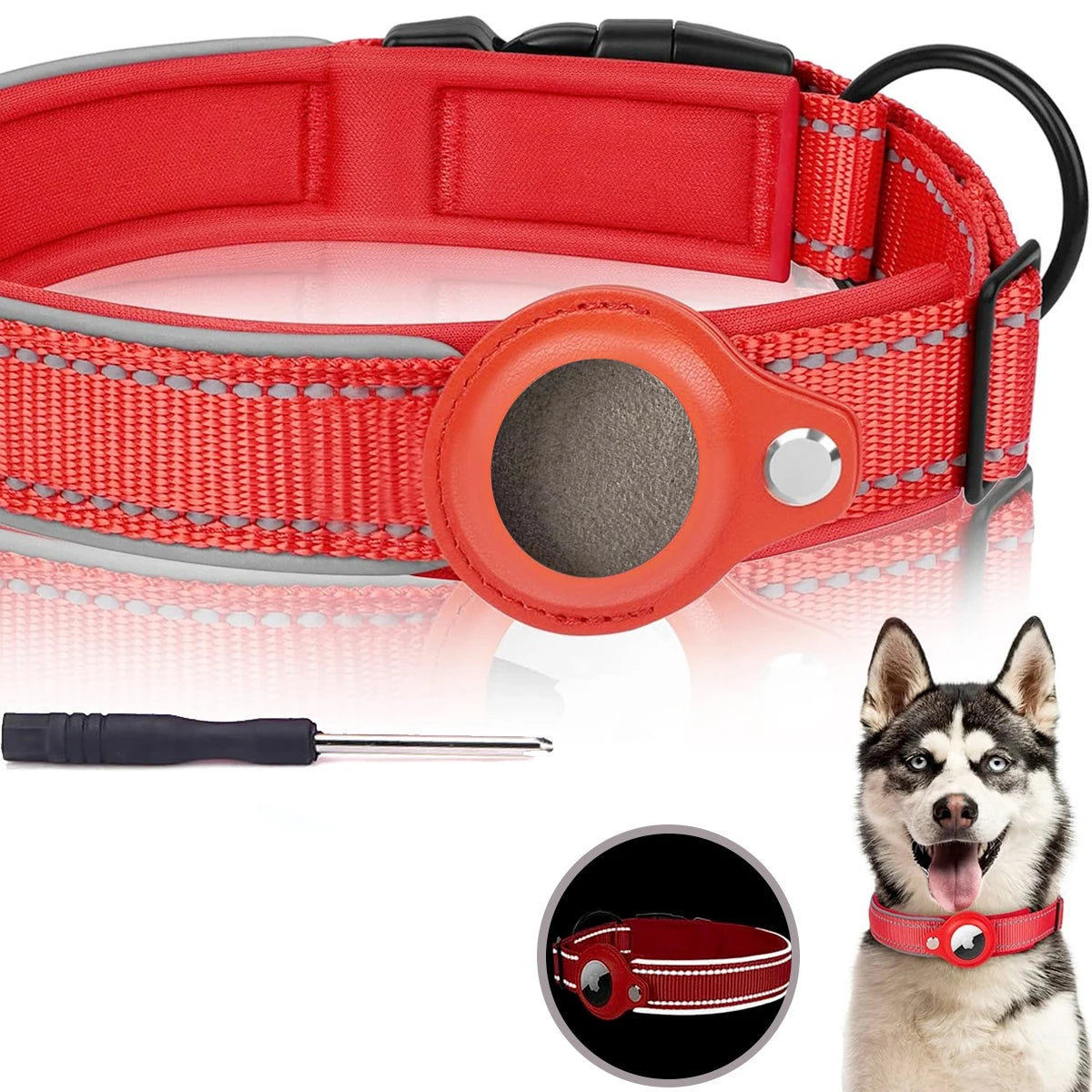 AirTag Dog Collar Reflective Dog Collar Padded Dog Collars AirTag Holder Case Adjustable Pet Collar for Small Medium Large Dogs