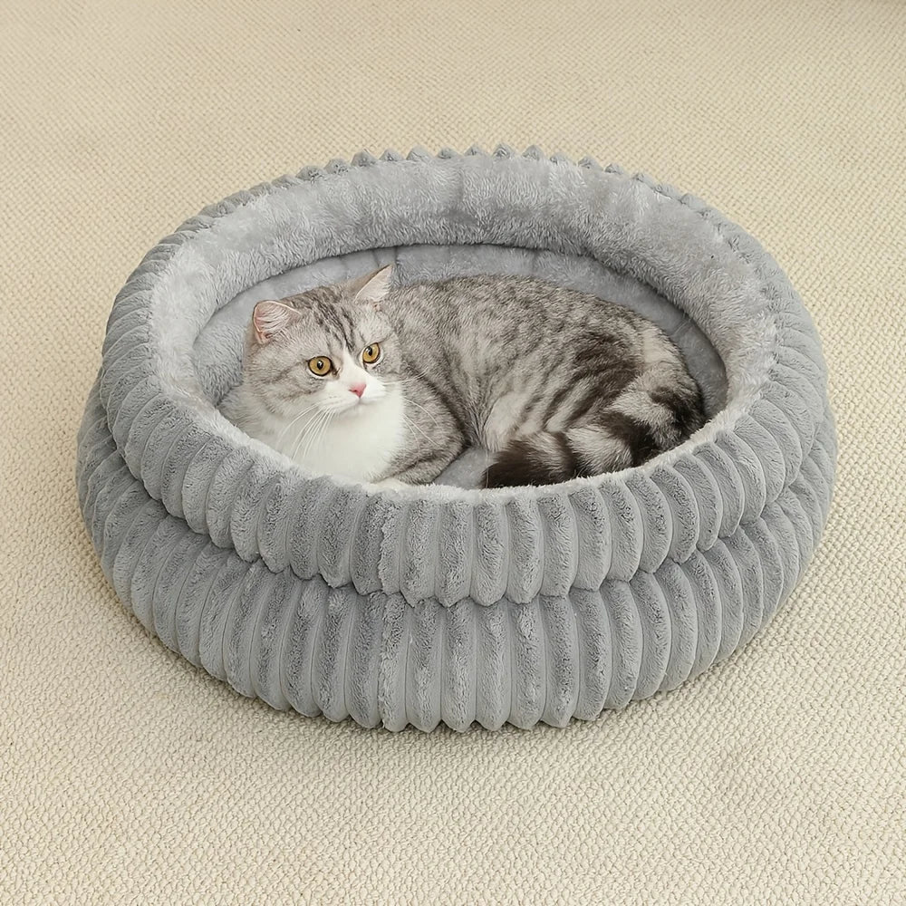 Round Cute Cat Bed for Large Dog Bed Pet Basket Cozy Cat House Super Soft Pet Bed Plush Dog House For Medium Warm Sleep Kitten