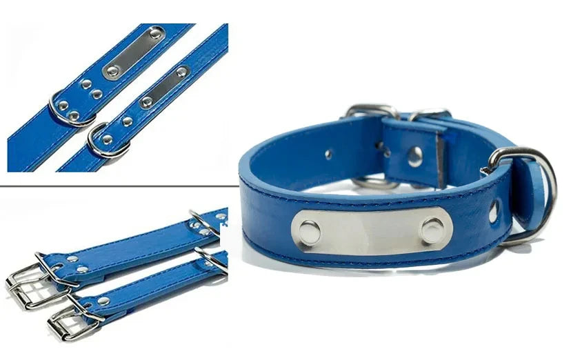 Personalized Dog Collar Name Carved ID Tag  Anti-lost Solid PU Leather Collar For Small Medium Large Dogs Puppy Cat Pet Supplies