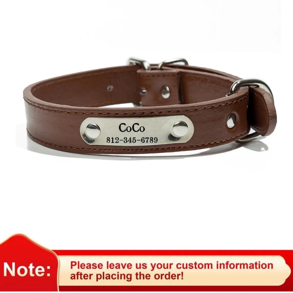 Personalized Dog Collar Name Carved ID Tag  Anti-lost Solid PU Leather Collar For Small Medium Large Dogs Puppy Cat Pet Supplies