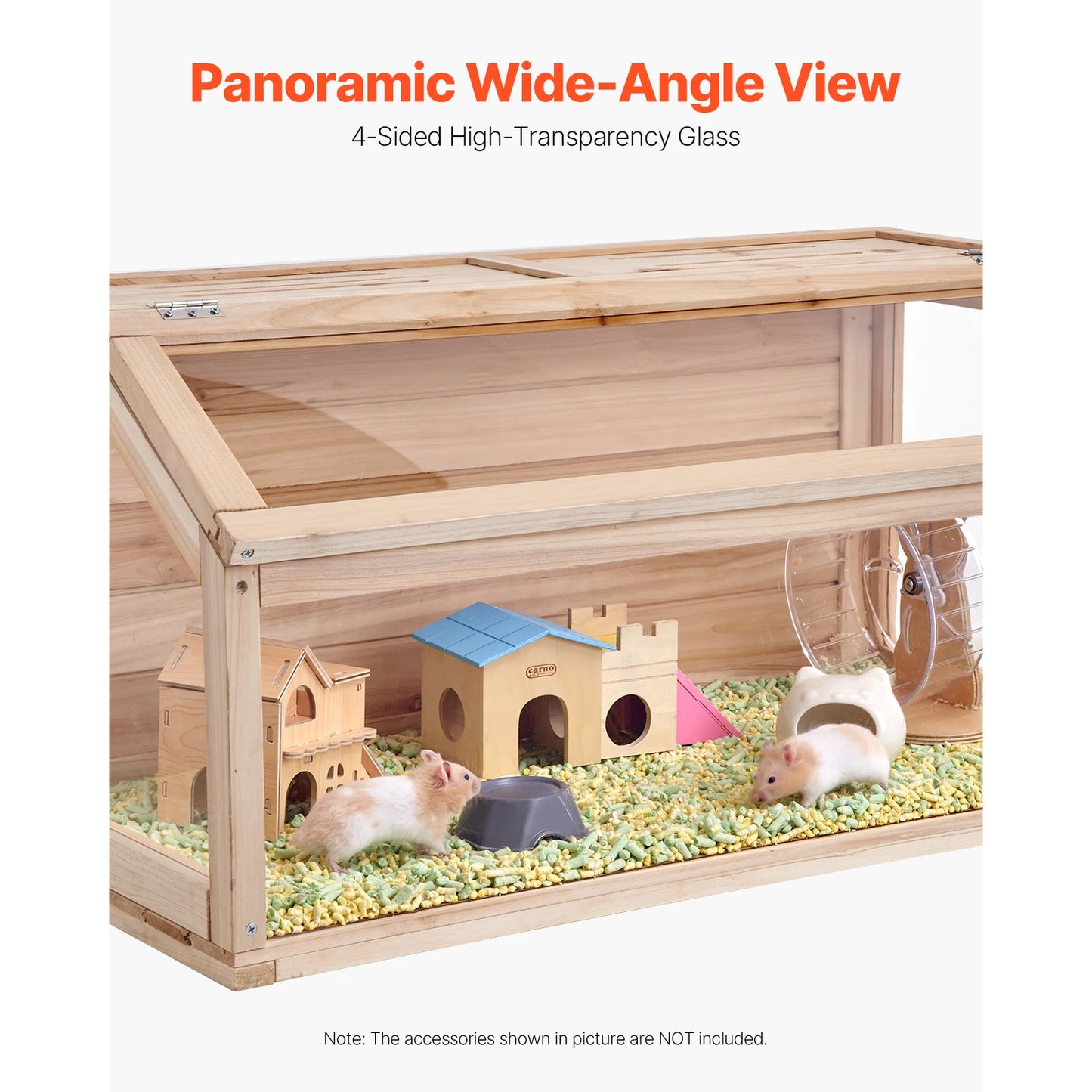 Wooden Hamster Cage 270° Viewing Hamster Habitat Hamster Cage with Openable Top Ventilated Animal Cage for Gerbils Mice