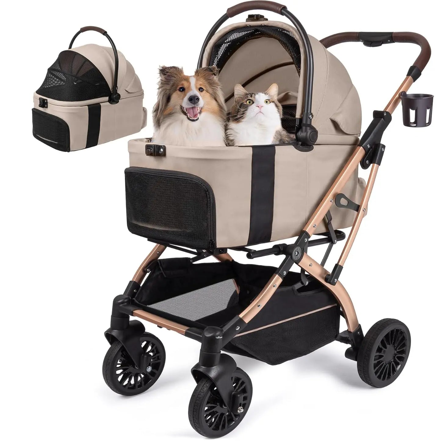 5-in-1 Foldable Pet Stroller for Small Dogs and Cats Up to 55 lbs, Waterproof Carrier with Easy-Clean Design