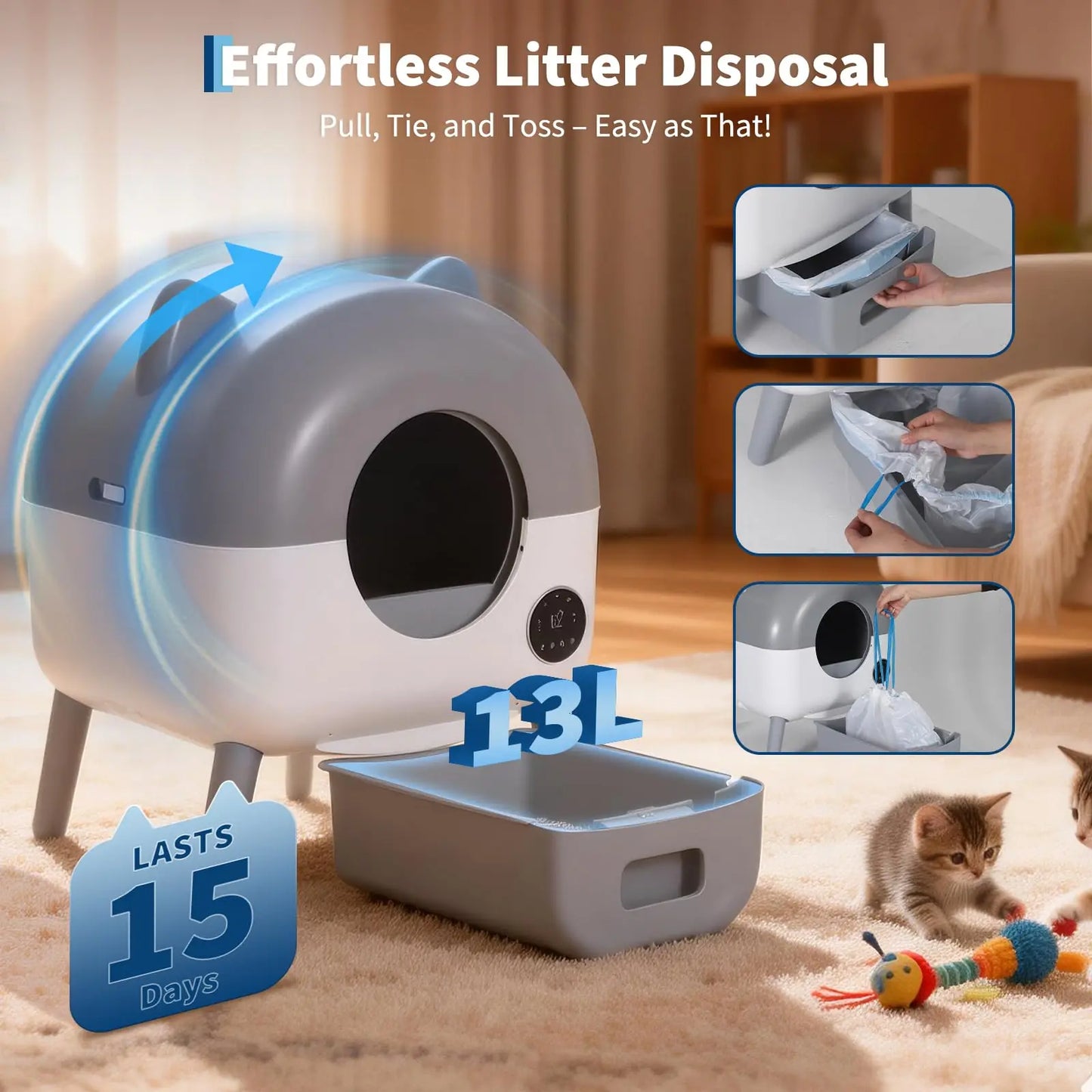 Automatic Self-Cleaning Cat Litter Box 76L Smart App Control Odor-Free w/Trash Bags, Electric Litter Solution, for Multiple Cats