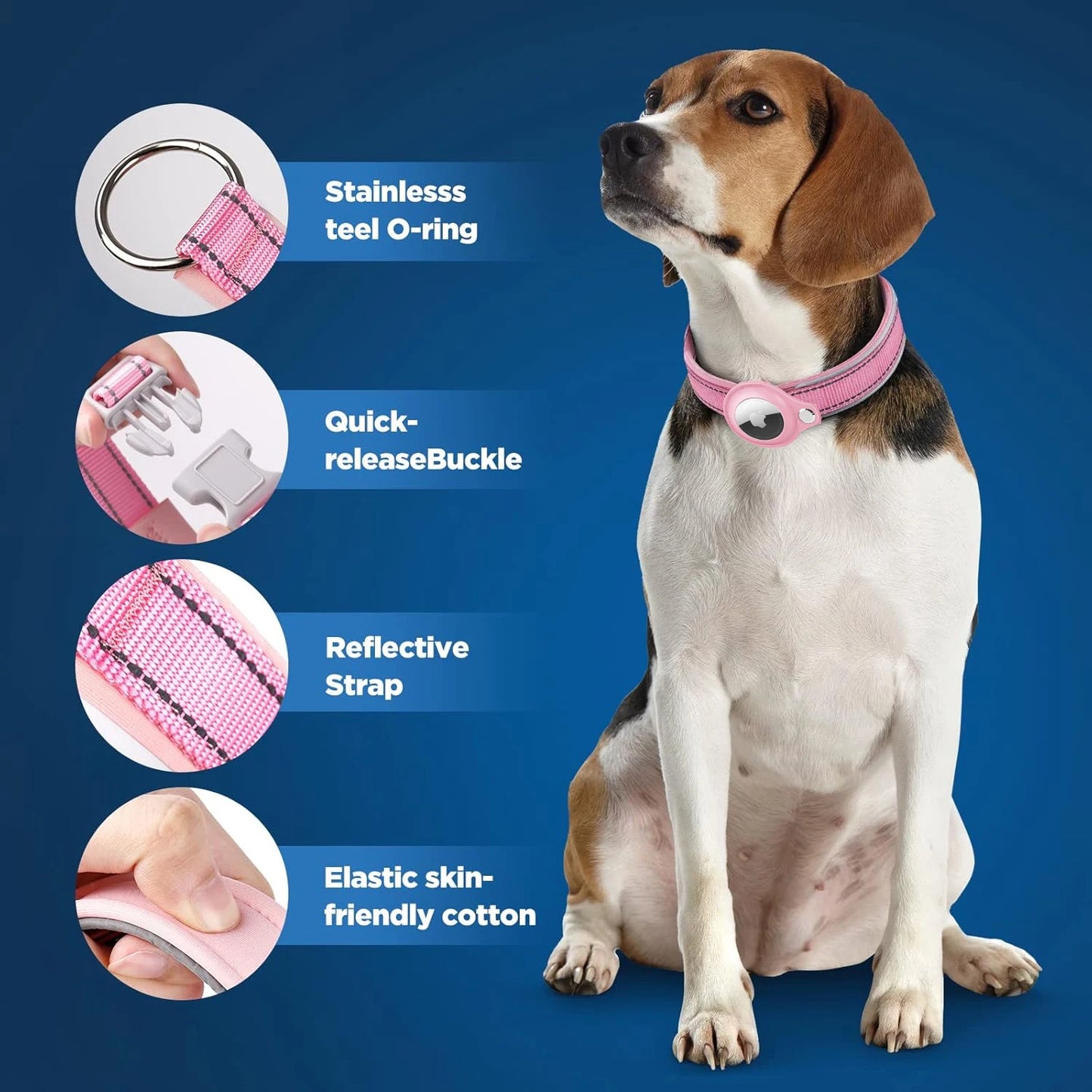 AirTag Dog Collar Reflective Dog Collar Padded Dog Collars AirTag Holder Case Adjustable Pet Collar for Small Medium Large Dogs
