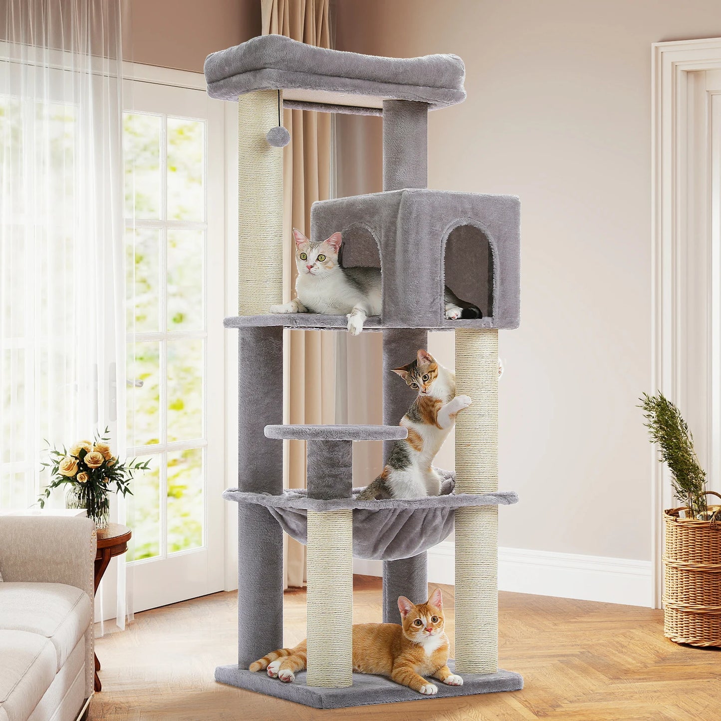 Large Multi-Tier Cat Tree Tower: Larger Hammock, Condo&Reinforced Scratching Posts – Perfect for Big Adult Cats,Cat Accessories