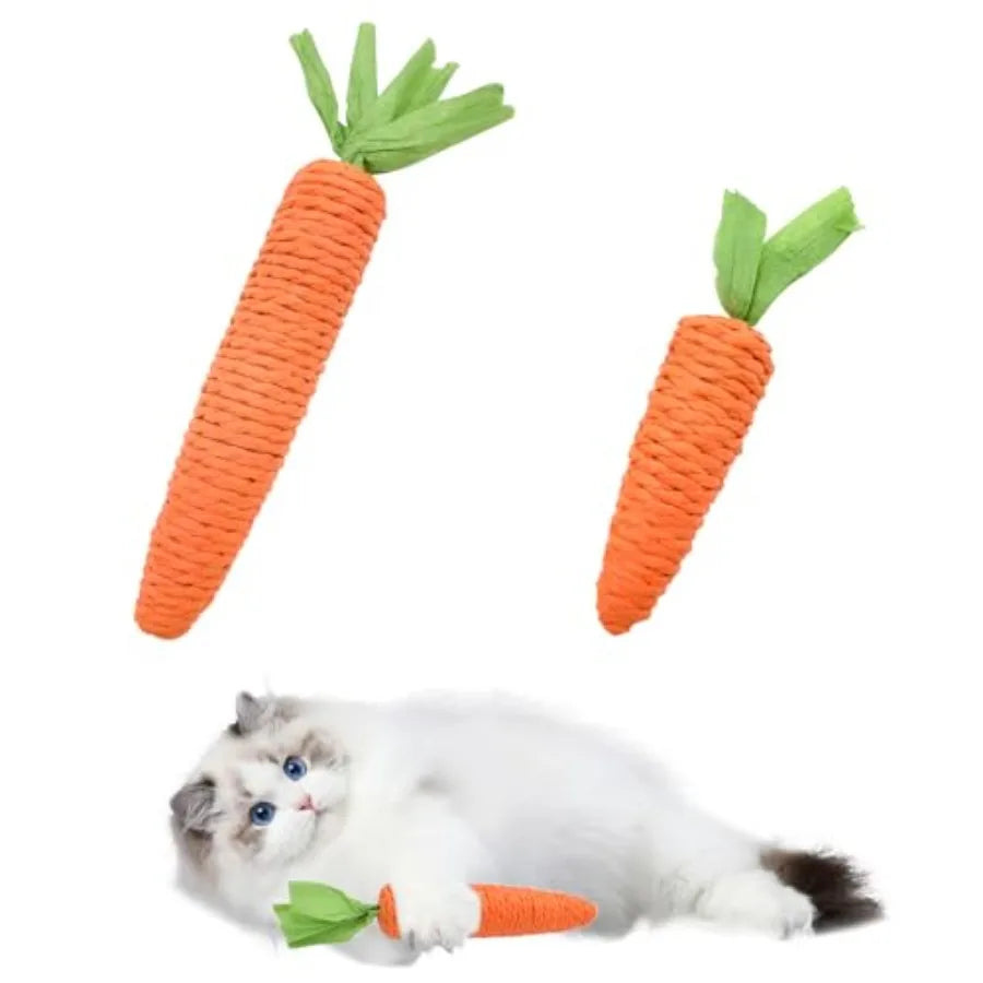 2PCS Cat Chew Toys 1 Small1 Large Carrot Shapes Cat Rope Toys with Sounding Parcels Interactive Cat Toys for Indoor Cats and Ki