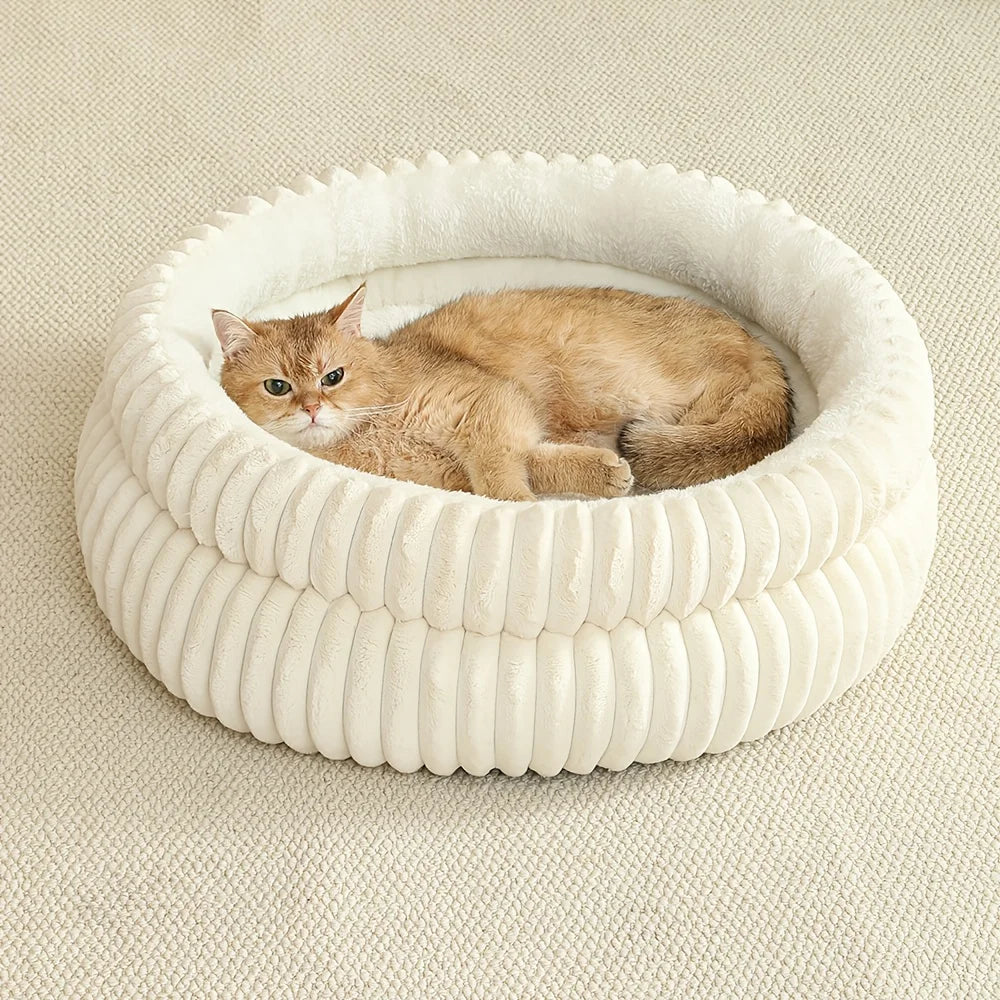 Round Cute Cat Bed for Large Dog Bed Pet Basket Cozy Cat House Super Soft Pet Bed Plush Dog House For Medium Warm Sleep Kitten
