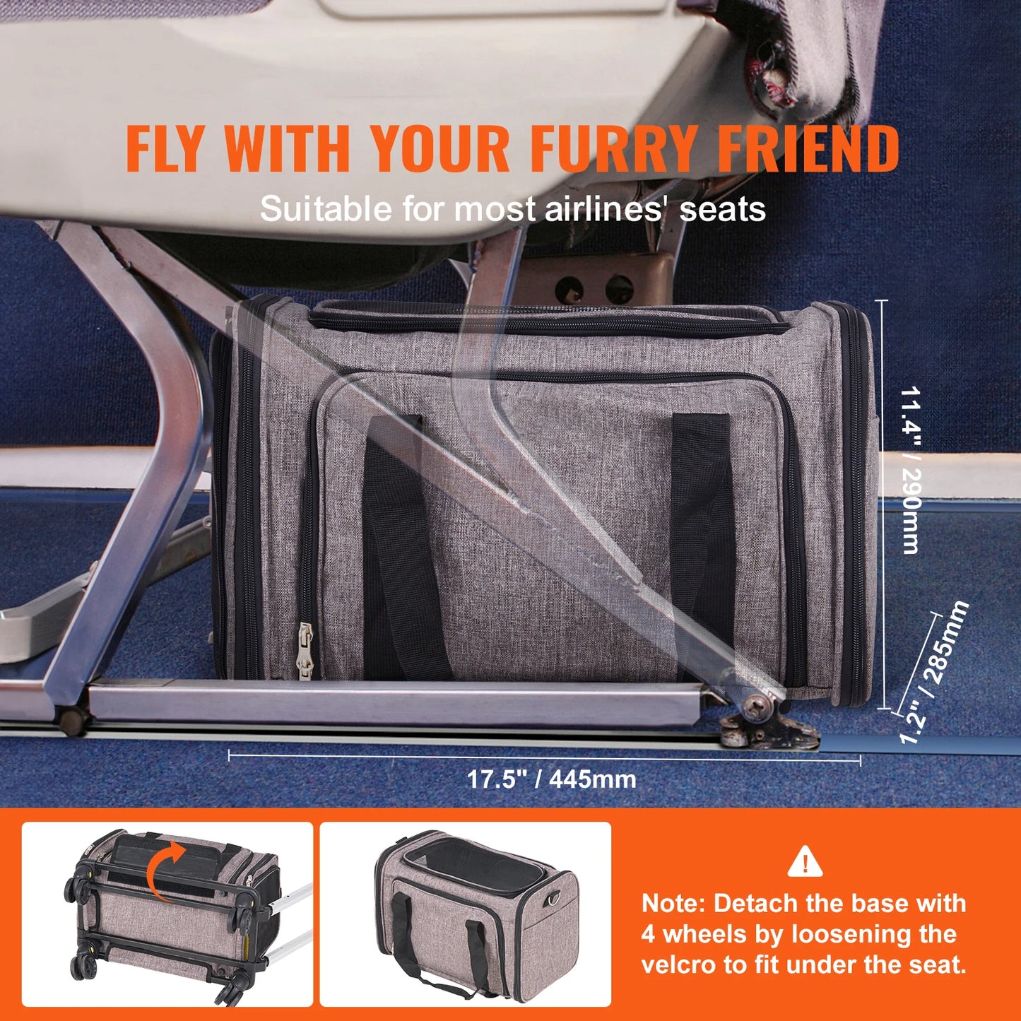 Pet Cat Carrier Breathable Outgoing Dog Carry Backpack with Telescopic Handle Wheels and Shoulder Strap for Travel Trip