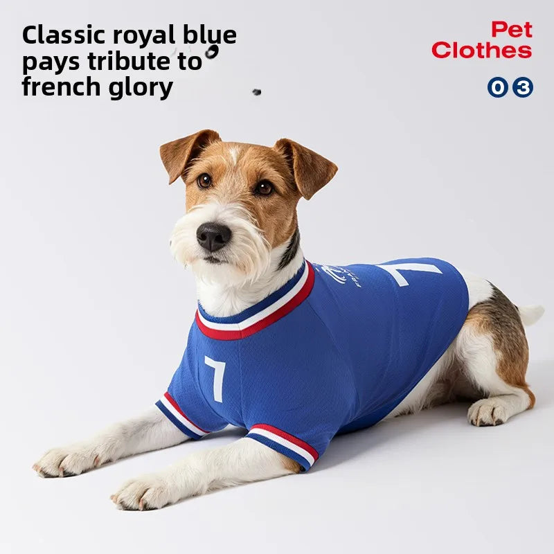 French  football team Pet Breathable Mesh Jersey Summer Quick Dry Vest Thin Cool T Shirt Clothes for Cats Dogs Puppy